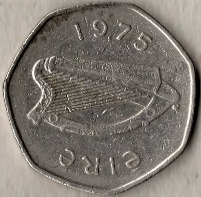 Ireland Republic 50 PENCE KM-24 1975 BORD HARP Coin Irish World Currency US SELL