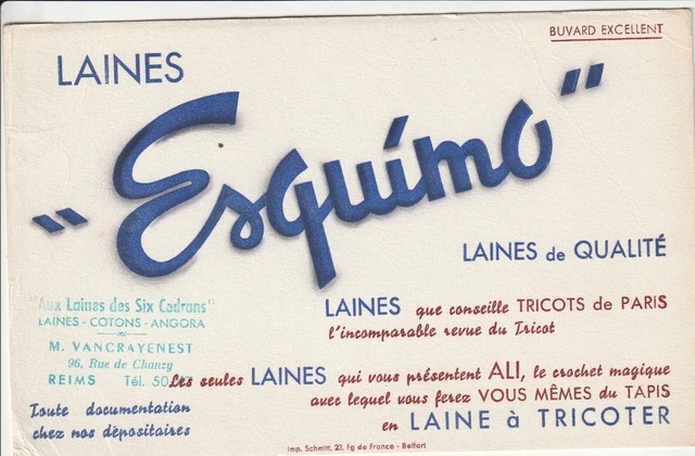 M135 Ancien  Buvard Laines ESQUIMO laines de Qualité cachet VANCRAYENEST REIMS