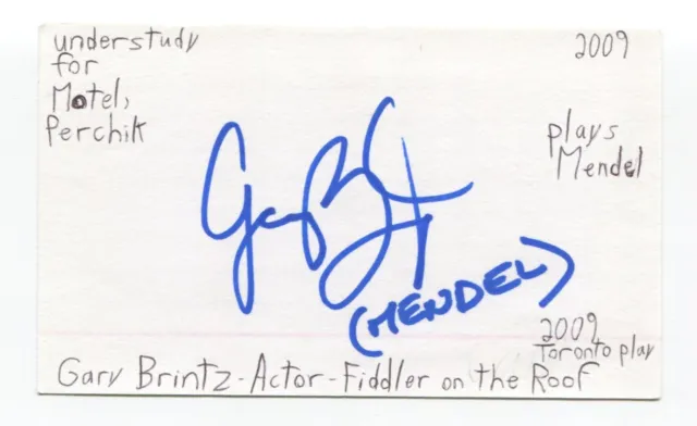Gary Brintz Signed 3x5 Index Card Autographed Actor Fiddler On The Roof