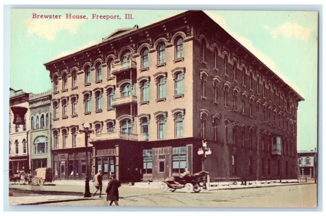 c1910 Brewster House Exterior View Building Freeport Illinois Vintage Postcard