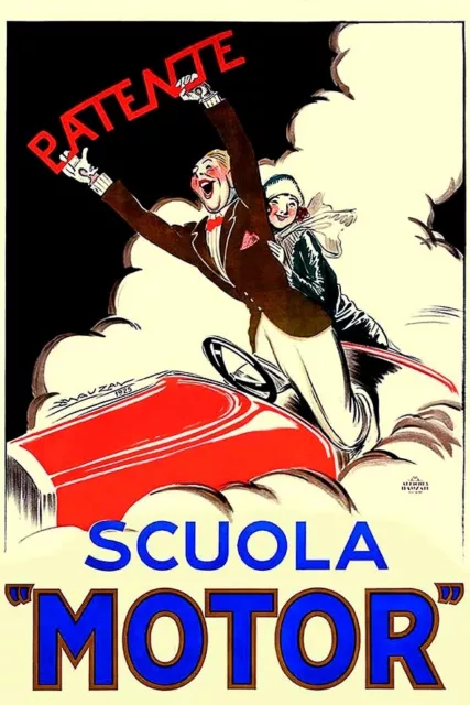 Poster Manifesto Locandina Pubblicità Stampa Vintage Scuola Guida Motor Patente