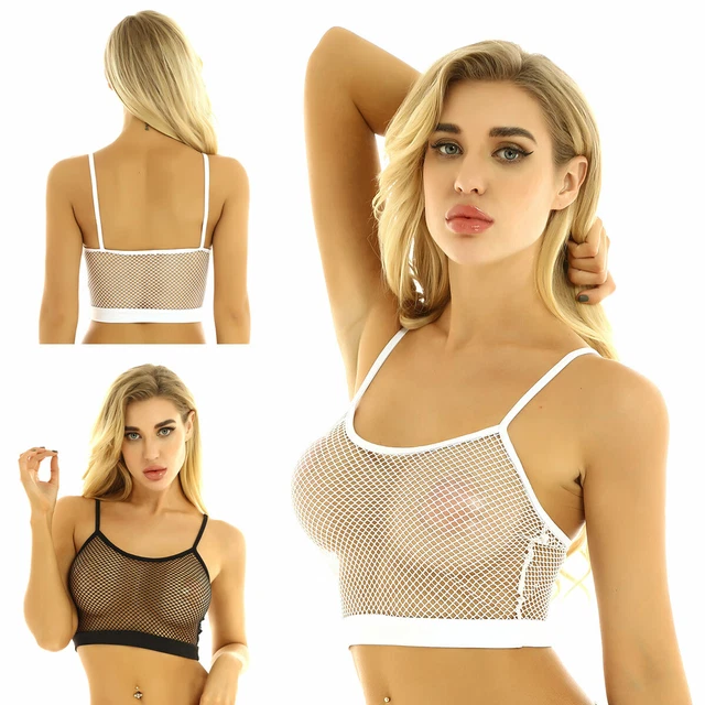 Sheer Women's Shirt Crop T Tops Casual Lace Mesh See-Through