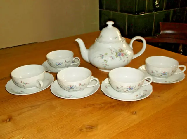 Winterling Marktleuthen Bavaria Tee / Kaffeekanne & 5 Tassen mit Unter Blumen