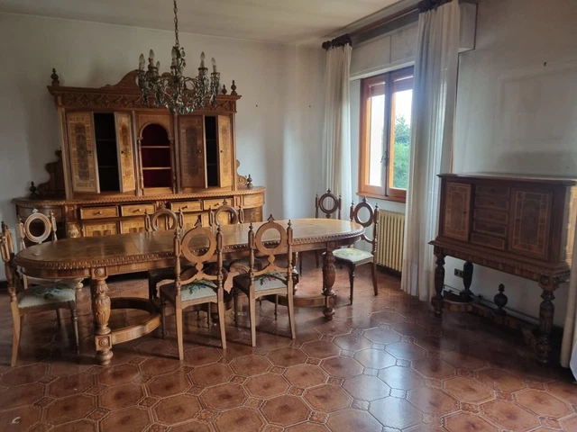Sala De Comedor Completo En Olivo Segunda Mitad '900 Hecho a Mano