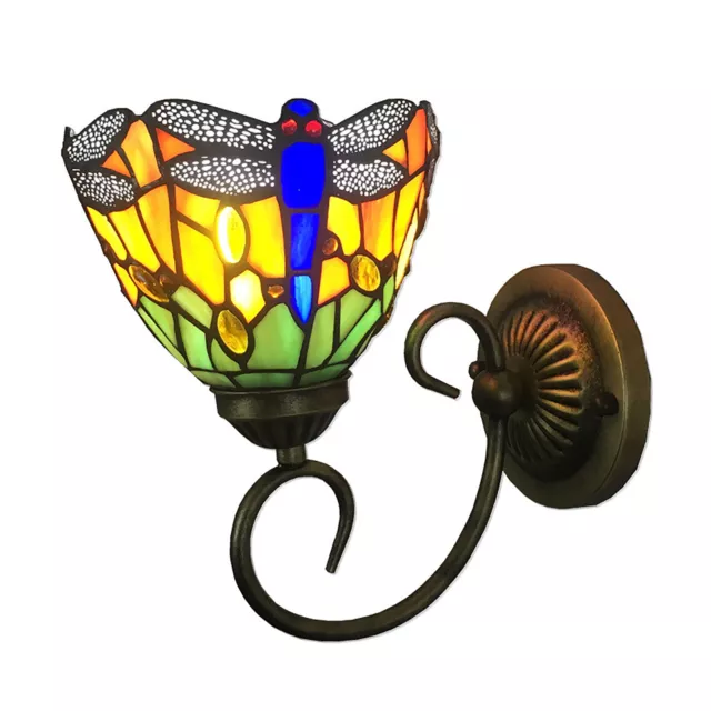 Lámpara de pared antigua estilo Tiffany Drogfly LED pantalla de vidrio de colores libélula apliques de pared
