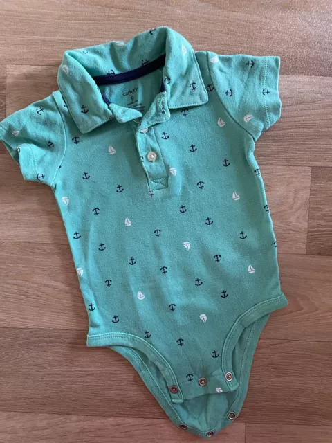 Baby Boy 9 months Carters Turquoise Nautical Collared Bodysuit