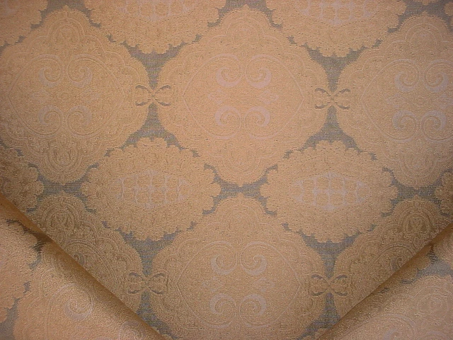 12-5/8Y Stroheim Gold / Black Medallion Scroll Damask Drapery Upholstery Fabric