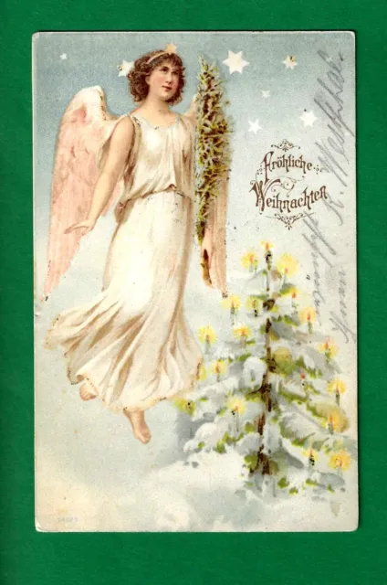 AK Fröhliche Weihnachten --Engel mit Tannenbaum, Weihnachtsbaum-- um 1901 (K)