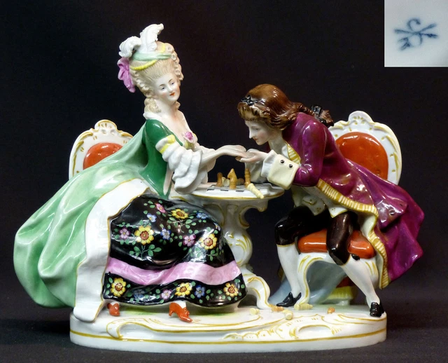 C3 19èm paire groupes porcelaine Scheibe Alsbach partie d'échec piano Meissen 2