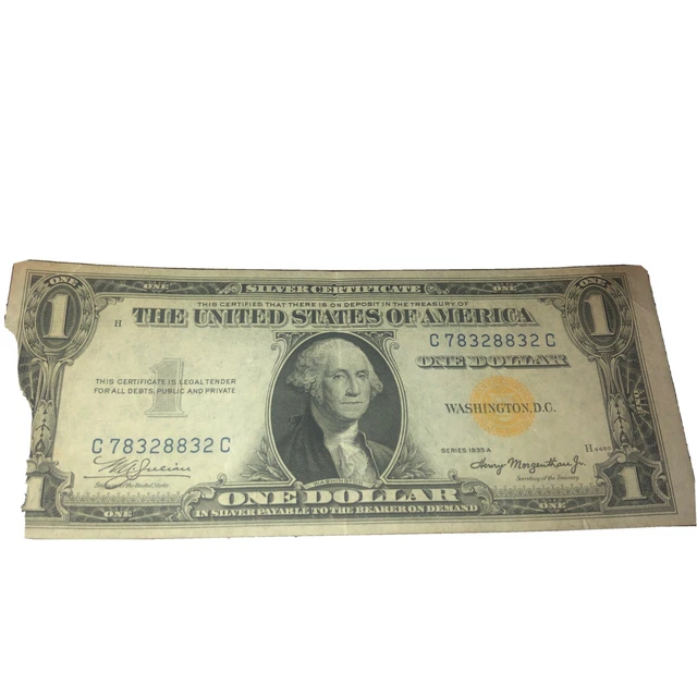 1935-A $1 One Dollar Silver Certificate North Africa Yellow Seal Usa