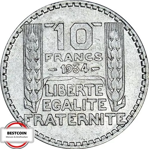 FRANKREICH KM 878  10 Francs Kopf der Marianne von 1934 in SS  1340280