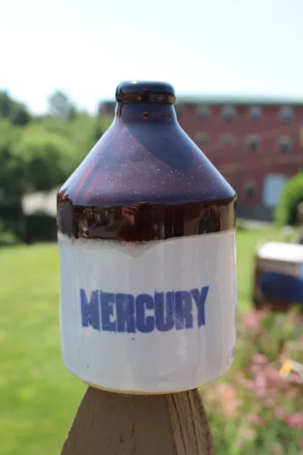 Antique Apothecary Metalsalts Technical Mercury Bottle Crock Jug-Hawthorne N.j.