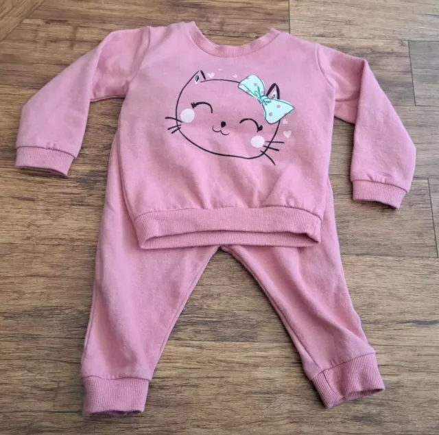 Baby girls jumper and joggers set age 6 - 9 months 2 piece set pink outfit
