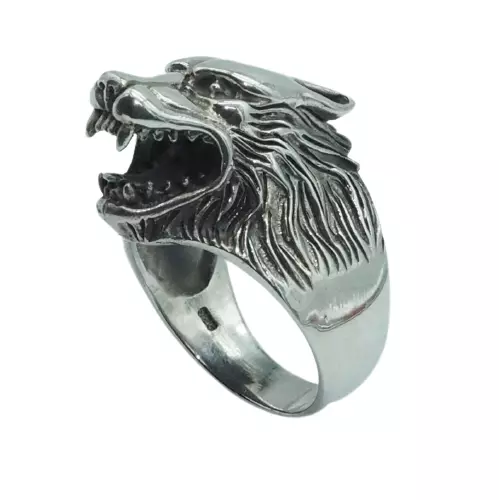 SilverNess Men's Jewellery Roaring Wolf Viking Ring: 925 Sterling Silver