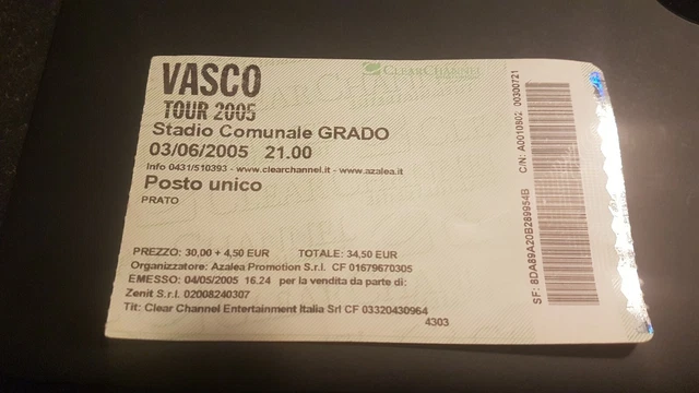 Biglietto tiket Tour Vasco Rossi 2005