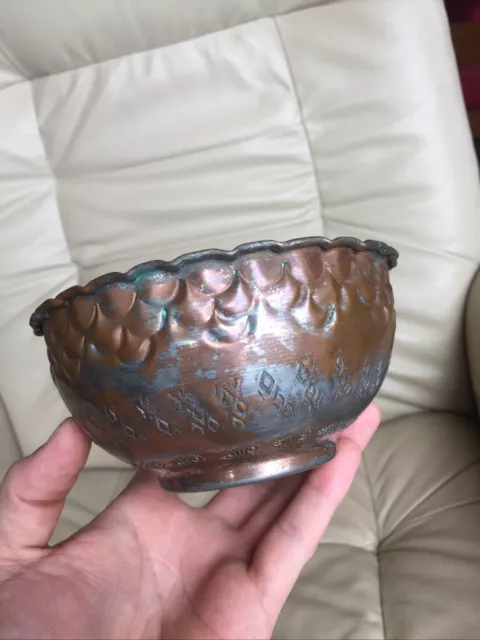 Vtg Hammered Relief Etched COPPER BOWL Dish Metal Tinned Copper Decor EGYPT