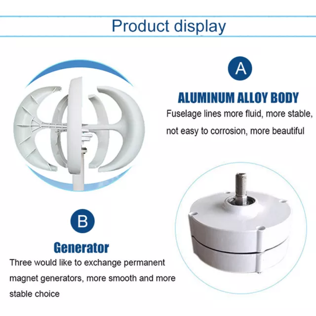 800W 12/24V Linterna Turbina Eólica MPPT Generador Eólico Controlador Inversor de Potencia DE 3