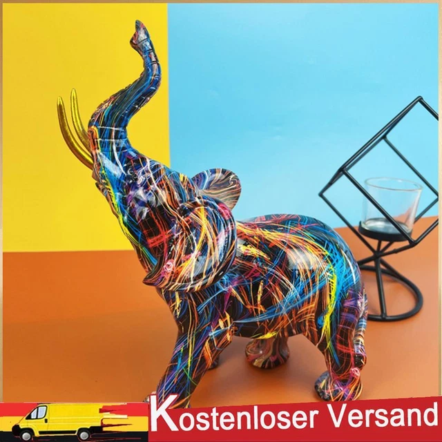 Resin Graffiti Elephant Statue Handicrafts Elephant Sculpture Art (C)