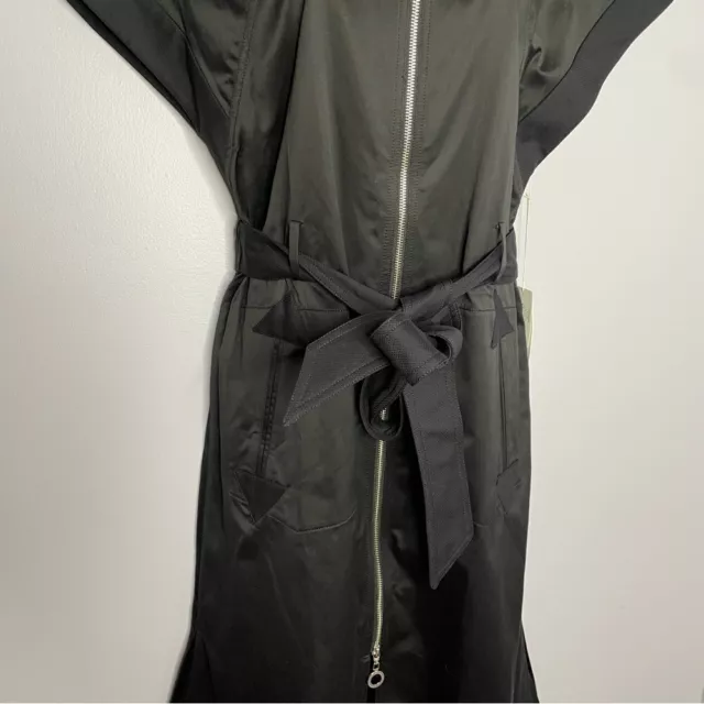EDUN Short-Sleeve Zip-Front Belted Poplin Midi Black Dress Cotton Size 6 2