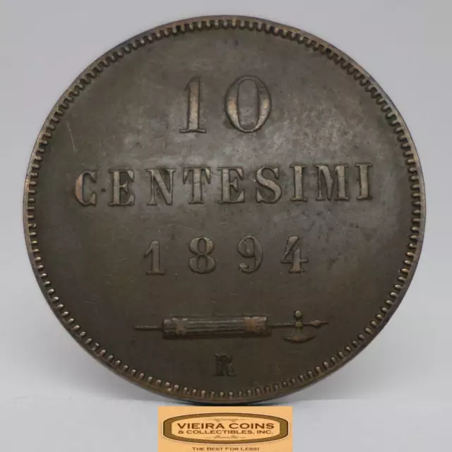 1894-R San Marino 10 Centesimi, Mintage of 150,000 - #C34615NQ