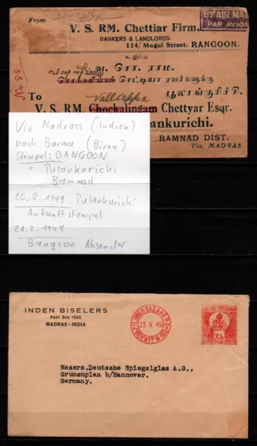 Indien zwei Ganzsachen gelaufen 1949 mit Brief