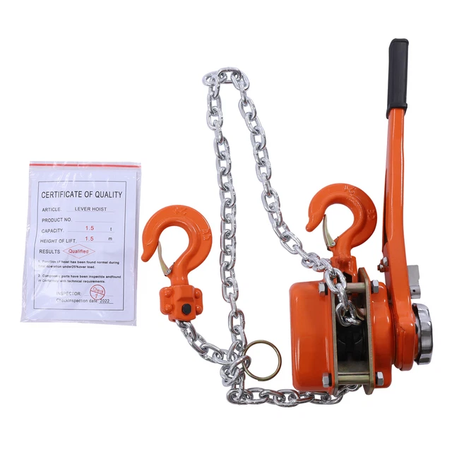 US 1.5 Ton Lever Block Chain Hoist Ratchet Type With 2 Hooks 1.5T/3300lbs