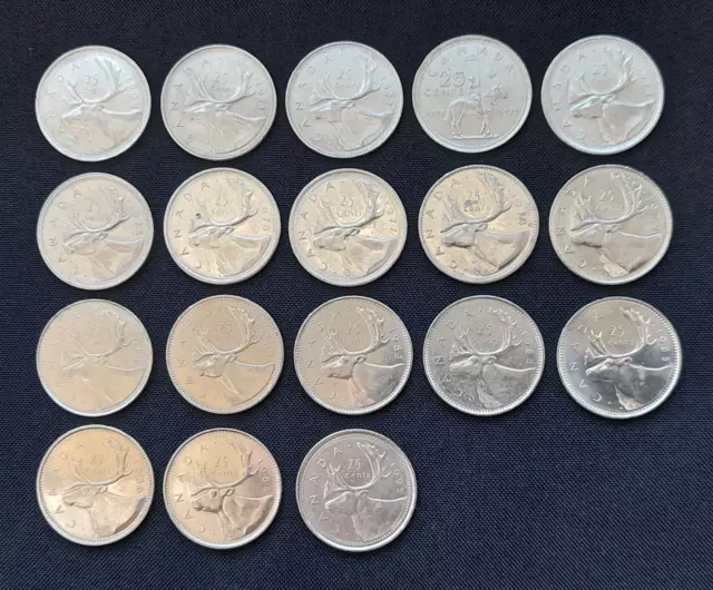 Lot of 18pcs Canadian 25 Cent Coin Quarter