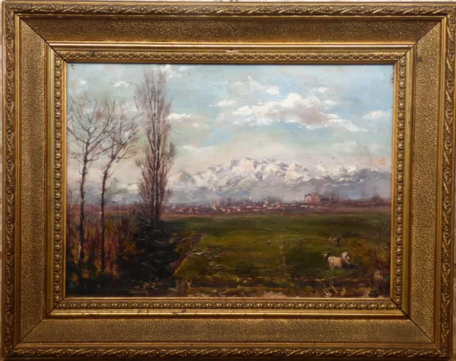 Dipinto olio su tavola  XIX secolo paesaggio datato 1916 ? non firmato