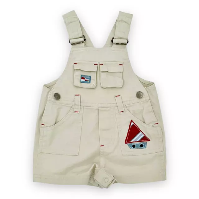 New BT Kids Baby Boys Overall Romper Beige Embroidered Sailboat Kids 3-6M