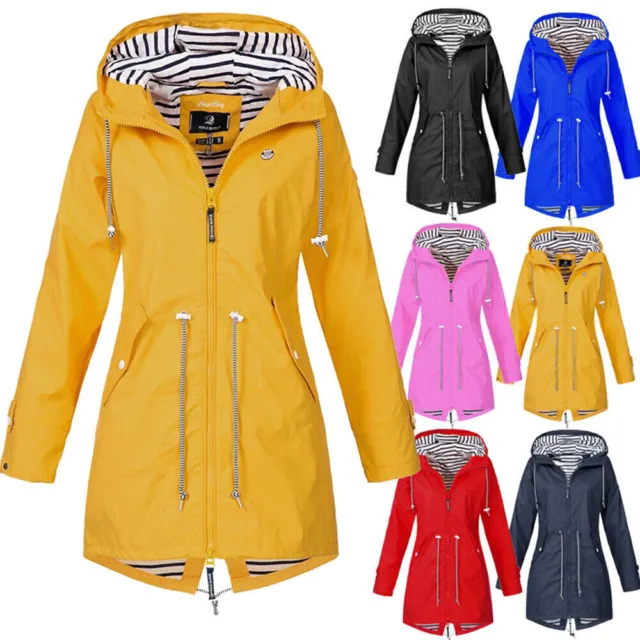 Plus Size Womens Waterproof Raincoat Ladies Wind Rain Forest Outdoor Jacket Coat