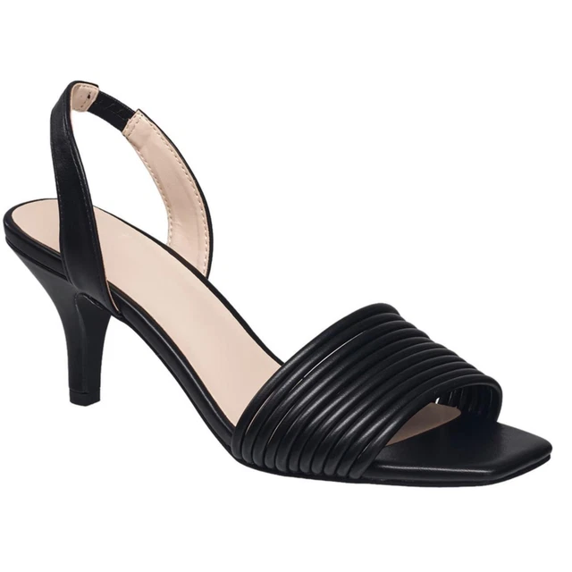 H Halston Womens Black Strappy Square Toe Pumps Shoes 6 Medium (B,M) BHFO 1605