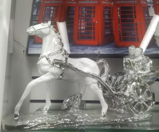 Italian Style Horse Carriage White Silver Wedding Ornament Romany Gypsy