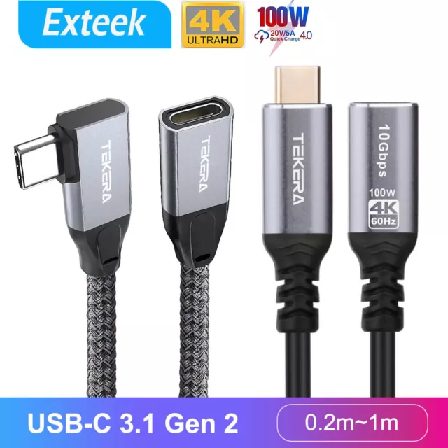 USB 3.1 Type-C Extension Cable USB-C Male to Female Charging 100W 4K 10Gbps Cord