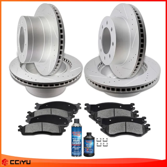 Front & Rear Drilled Slotted Brake Rotors And Pads For Dodge Ram 1500 2500 3500