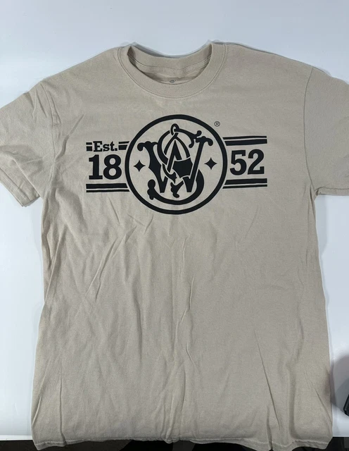Smith And Wesson Mens Graphic Logo T-Shirt Tan Size Medium Brand New
