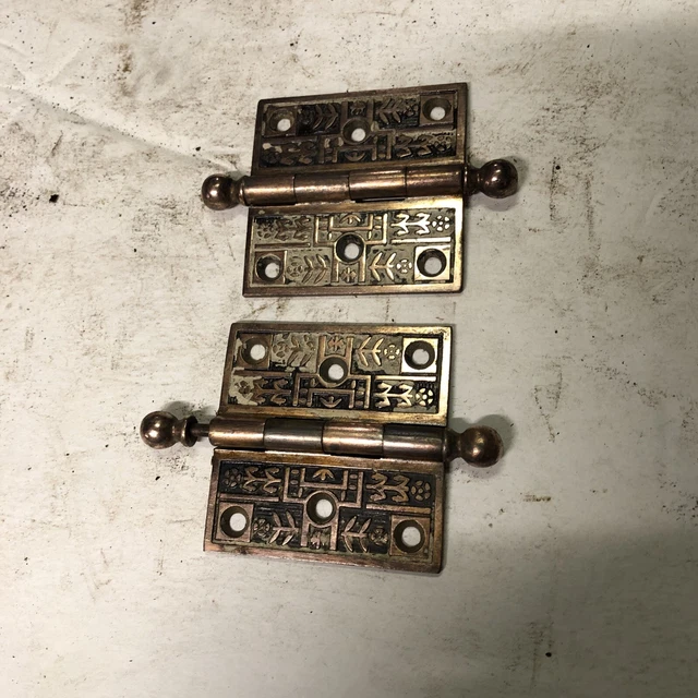 Pair VINTAGE EASTLAKE VICTORIAN Decorative HINGES HARDWARE 2  1/2  x 2  1/2