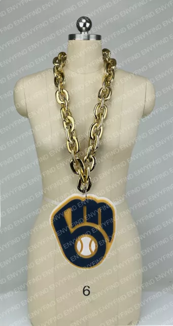 New MLB Milwaukee Brewers Jumbo Big GOLD Fan Chain Necklace Foam MI USA