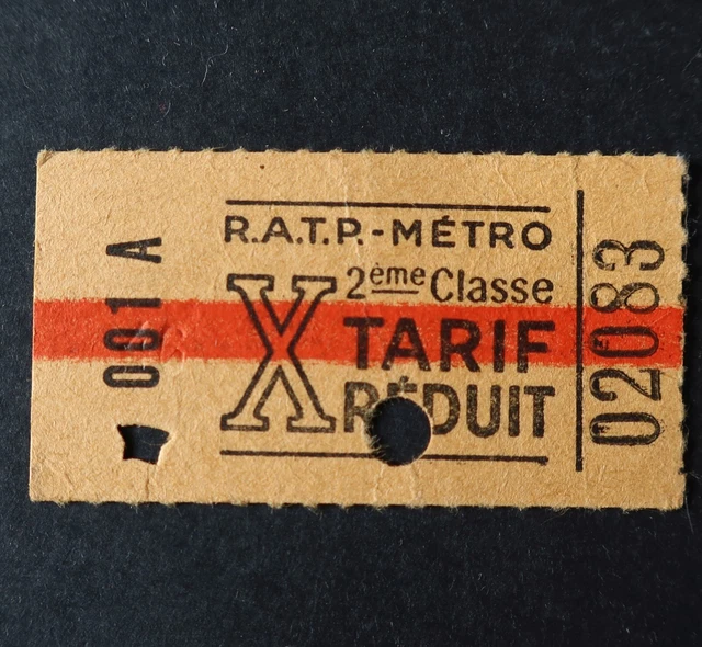 ANCIEN TICKET PARIS Métro 1960 Tarif réduit 02083 Metropolitain 24 EUR 5,00 PicClick FR