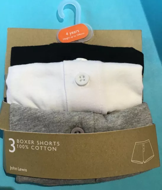 John Lewis Jungen Boxershorts Größe 4 Jahre schwarz grau weiß 3er-Pack