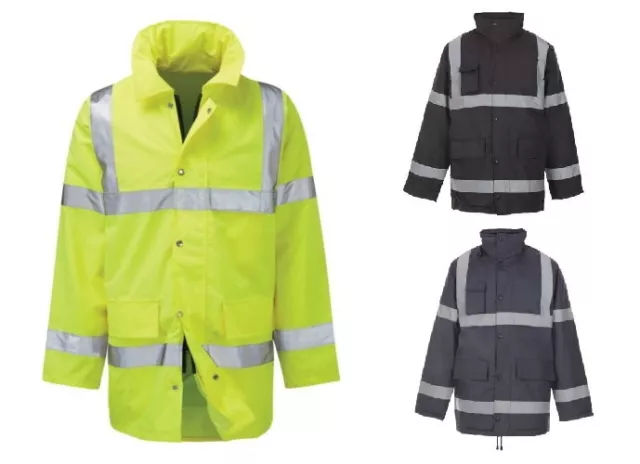 New Mens Ladies Hi Viz Vis Visibility Work Waterproof Padded Hooded Jackets Size