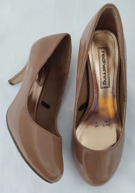 Red Herring Caramel Brown Faux Patent High Heel Court Shoes Size 3 EU 36