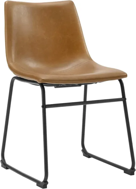 Urban Industrial Faux Leather Armless Dining Chairs Set of 2 Whiskey Brown