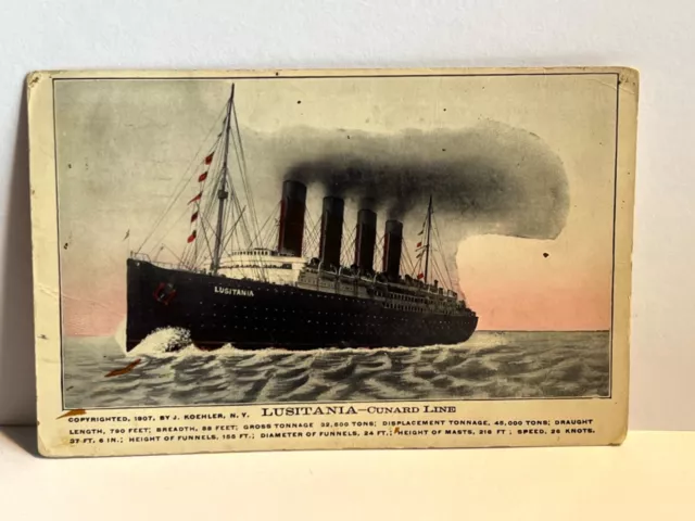 Antique postcard Lusitania Cunard Line 1912
