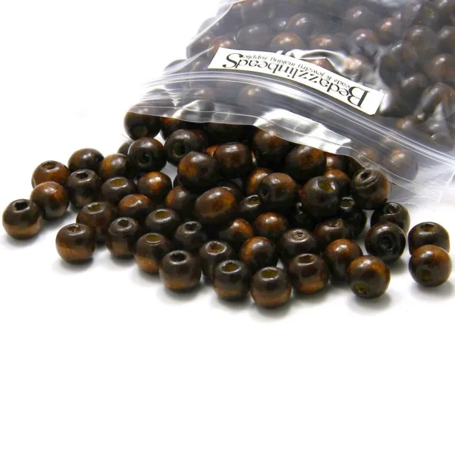 100 Dark Brown Coated Boxwood Wooden Wood Round Rondelle Craft Beads Small-Big
