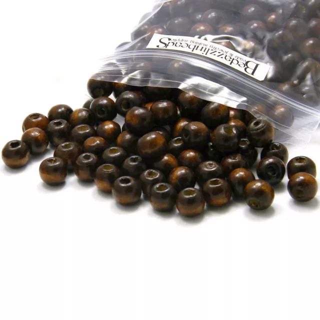 100 Dark Brown Coated Boxwood Wooden Wood Round Rondelle Craft Beads Small-Big