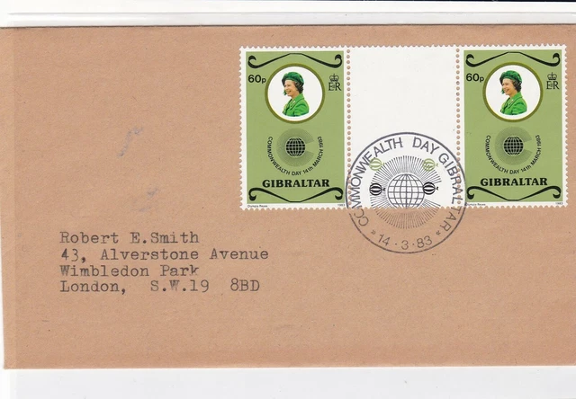 Gibraltar 1983 Commonwealth day cancel to england stamps cover ref 21481