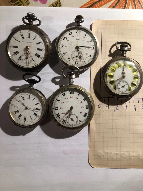 Lot De 5 Montres à Gousset Anciennes Rondes - Métal, Non Testées, Occasion Pour Collection