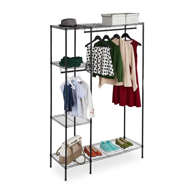 Stand Appendiabiti Con Copertura Forthcan Appendiabiti Resistente Autoportante Appendiabiti Organizer Grande Armadio Con Scarpiera, Asta Appendiabiti, Ripiano Regolabile, Nero Clothes Rack - Foto 2