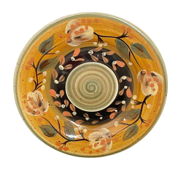 Pier 1 Denelia 8.5” Stoneware Salad Plate Orange Green Floral Leaves Tuscan