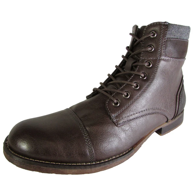 STEVE MADDEN Mens Brown Lace-Up Front Heel Pull-Tab Padded Yenith Round Toe Block Heel Zip-Up Leather Boots Shoes M
